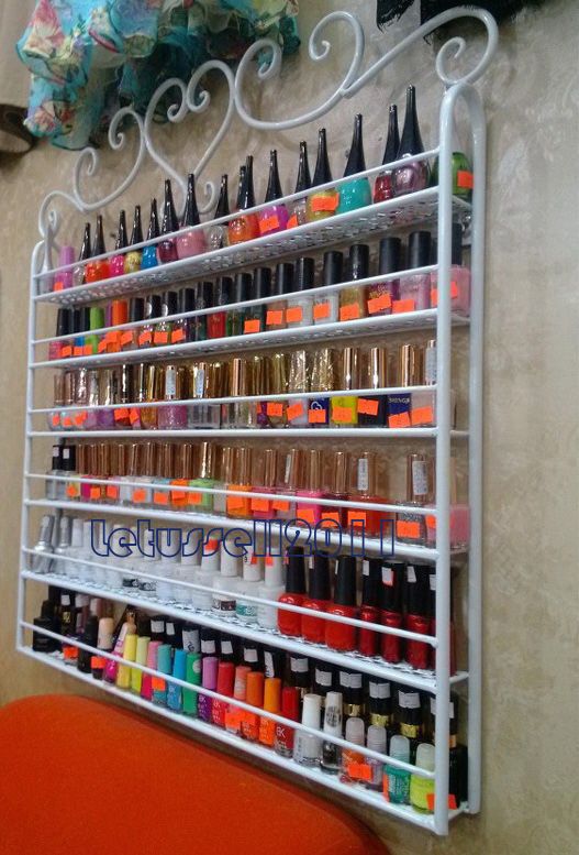 6TIER HANGING NAIL POLISH WALL RACK WROUGHT IRON METAL DISPLAY WHITE